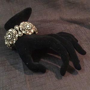 Gold bronze antiqued toned bracelet with gemstones